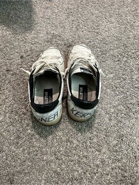 Golden Goose Ball Star Sneakers White Black Star Distressed Leather Low Top GGDB